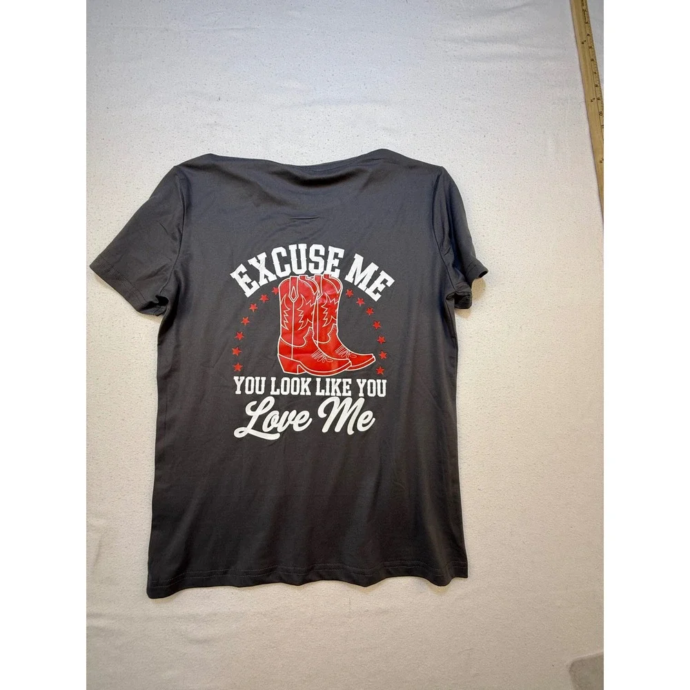 Unbranded T-Shirt Women XS Gray Excuse‎ Me Cowboy Boots Western Graphic Tee
